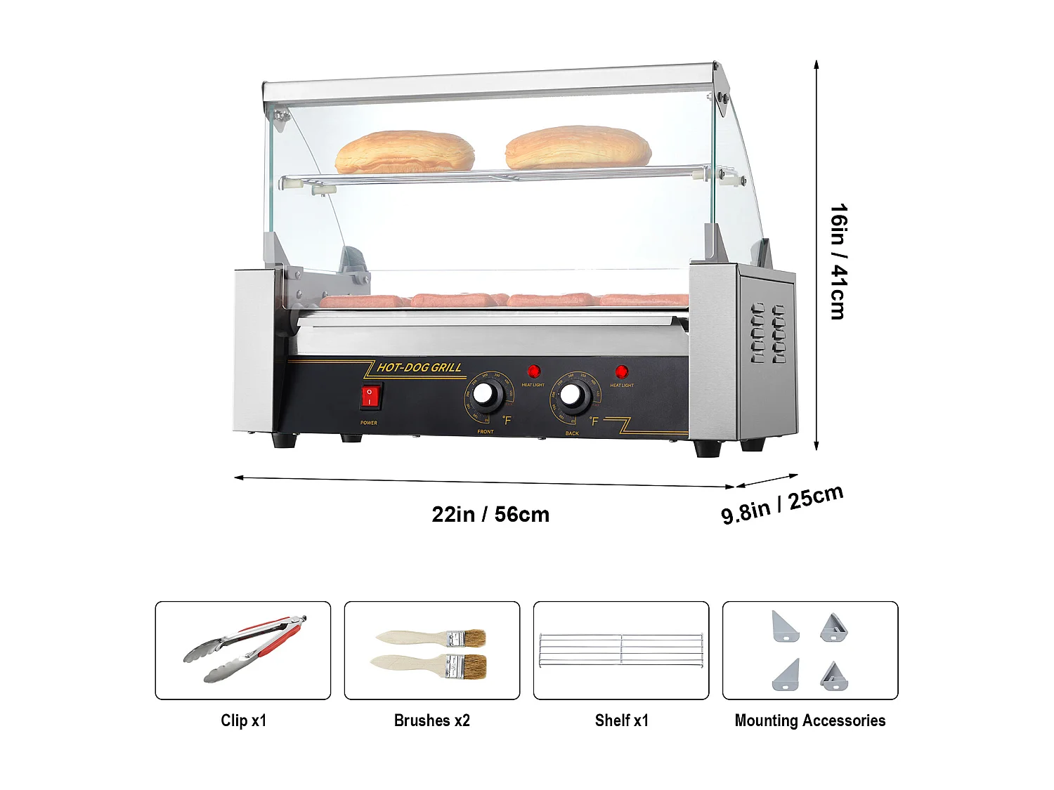 Griglia a Rulli SucceBuy Elettrica a 12 Rulli per Hot Dog Schienale e Scaffale a 5 Rulli 1000 W Acciaio Inossidabile