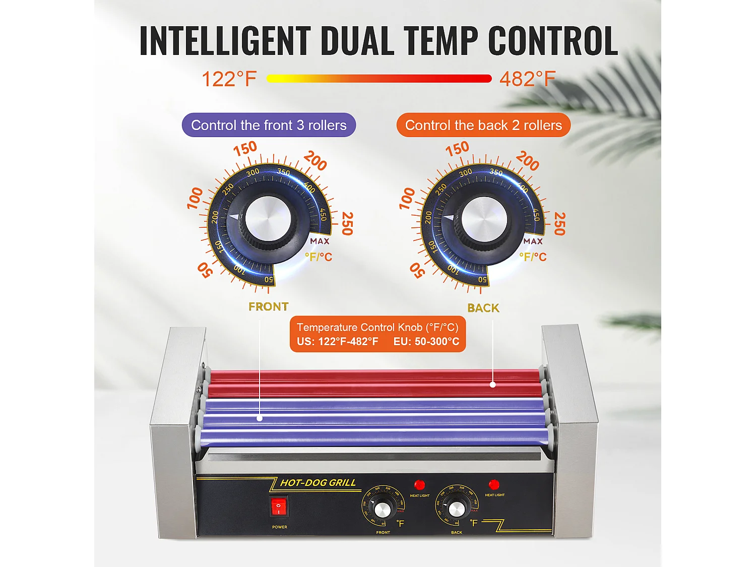 Griglia a Rulli SucceBuy Elettrica a 12 Rulli per Hot Dog Schienale e Scaffale a 5 Rulli 1000 W Acciaio Inossidabile