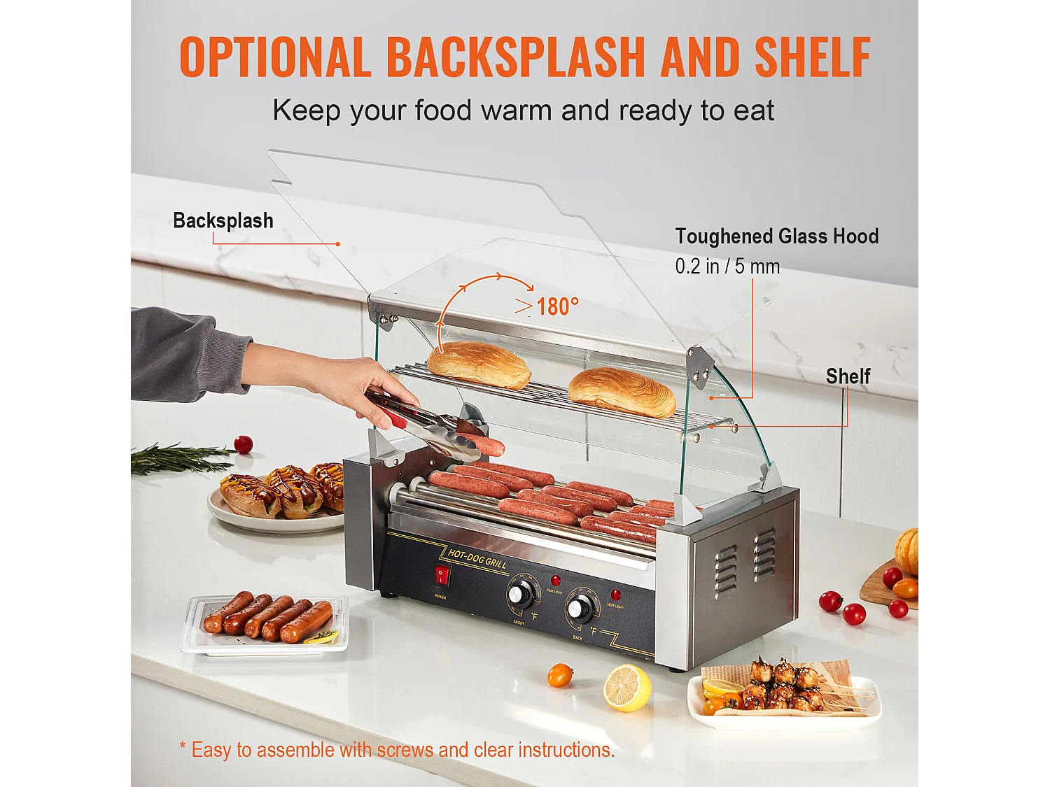 Griglia a Rulli SucceBuy Elettrica a 12 Rulli per Hot Dog Schienale e Scaffale a 5 Rulli 1000 W Acciaio Inossidabile