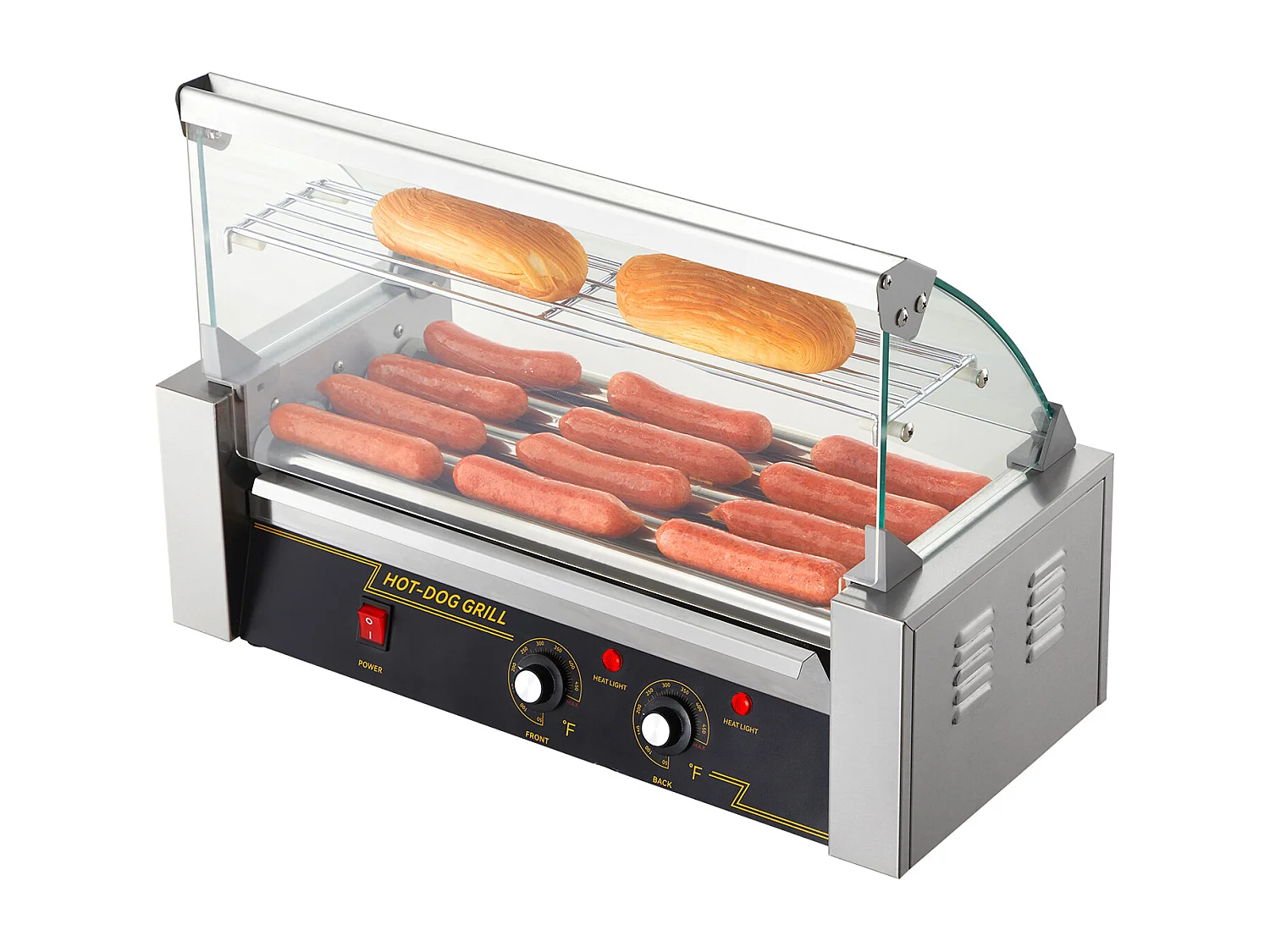 Griglia a Rulli SucceBuy Elettrica a 12 Rulli per Hot Dog Schienale e Scaffale a 5 Rulli 1000 W Acciaio Inossidabile