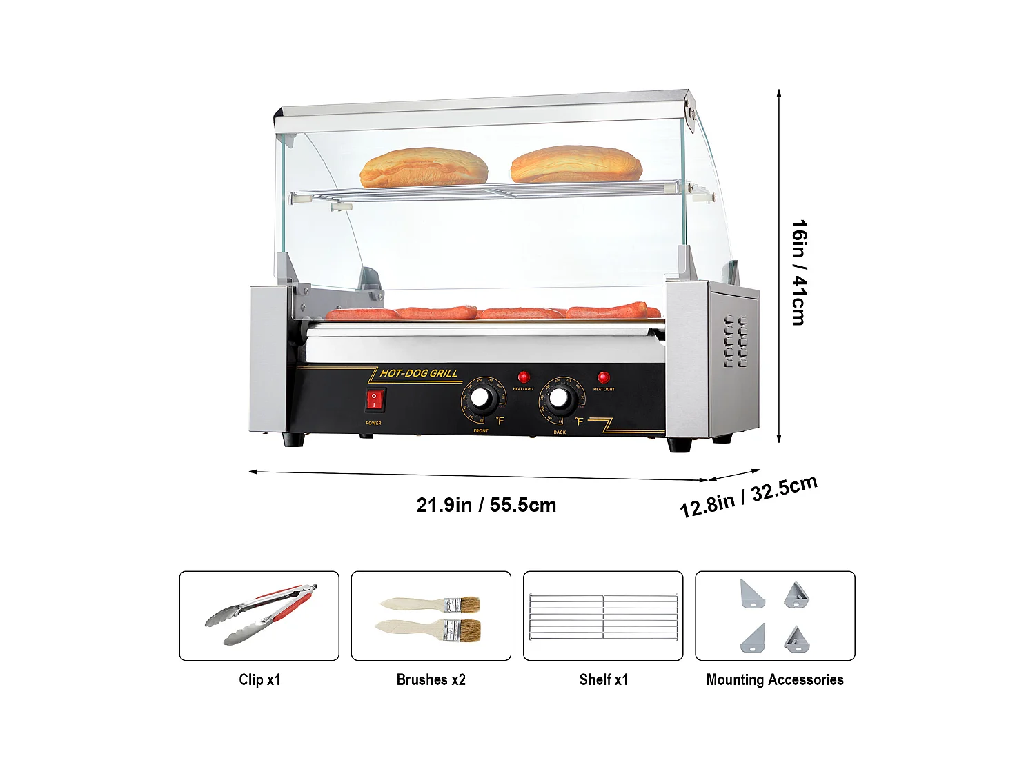 Grill à Rouleaux SucceBuy pour Hot-Dogs Électrique 45.72cm avec Dosseret à 7 Rouleaux 1,4 kW