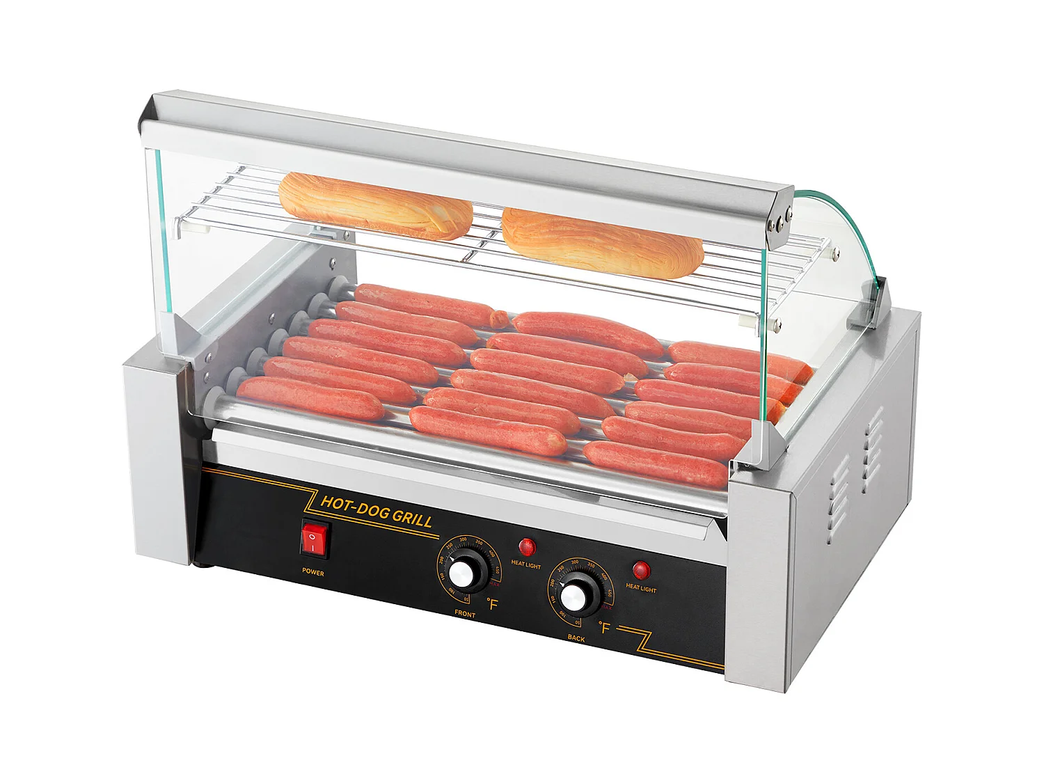 Grill à Rouleaux SucceBuy pour Hot-Dogs Électrique 45.72cm avec Dosseret à 7 Rouleaux 1,4 kW