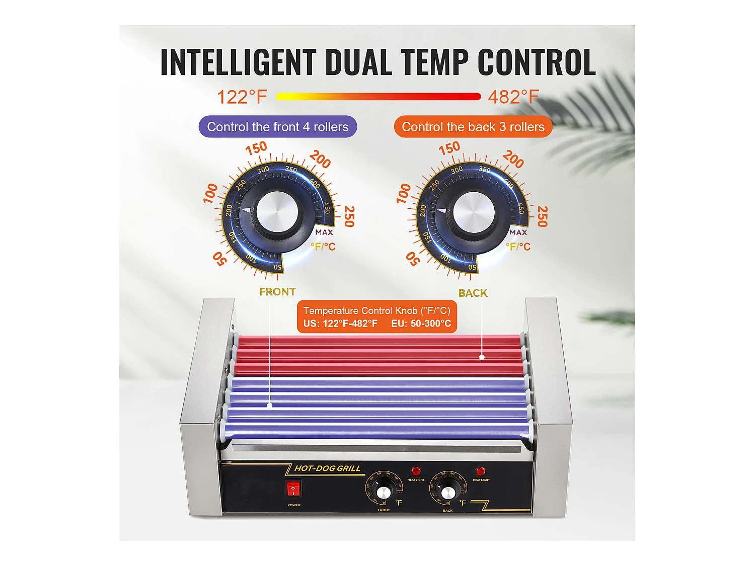 Grill à Rouleaux SucceBuy pour Hot-Dogs Électrique 45.72cm avec Dosseret à 7 Rouleaux 1,4 kW