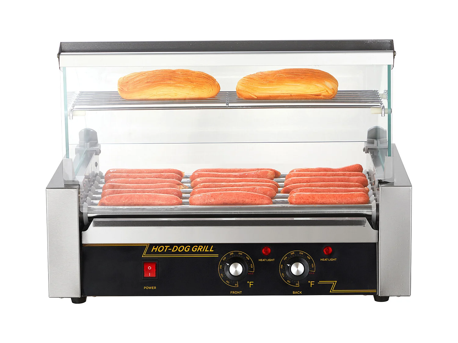 Grill à Rouleaux SucceBuy pour Hot-Dogs Électrique 45.72cm avec Dosseret à 7 Rouleaux 1,4 kW