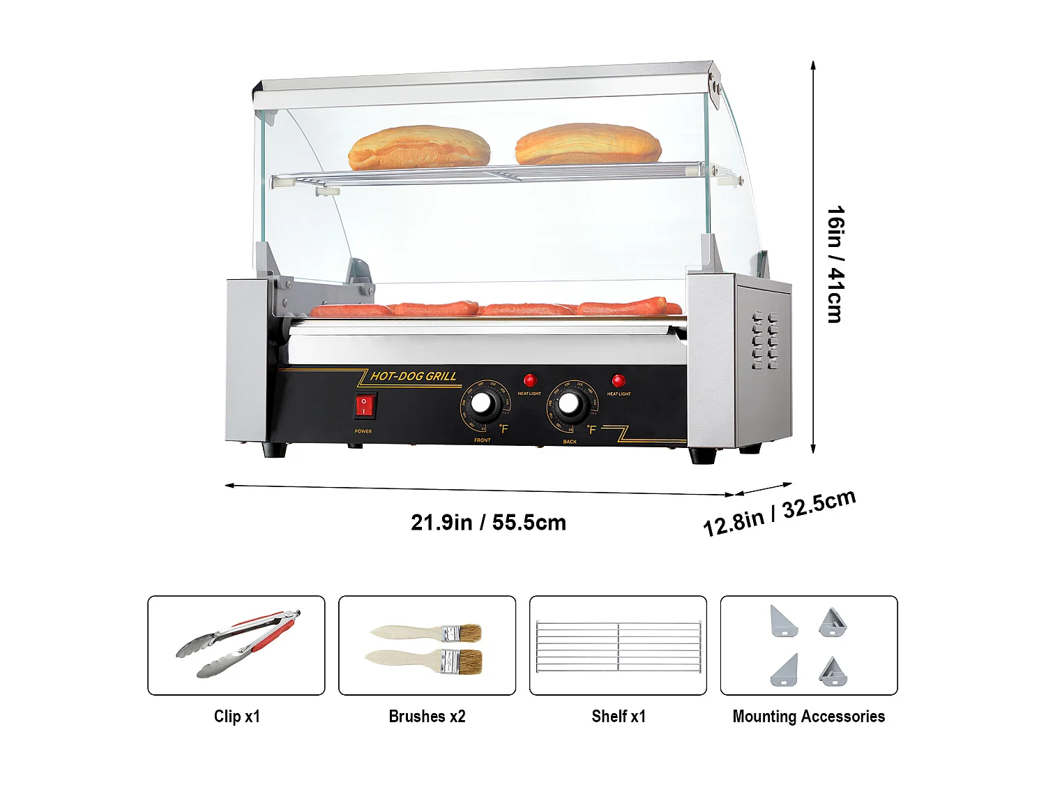 Grill à Rouleaux SucceBuy pour Hot-Dogs Électrique 45.72cm avec Dosseret à 7 Rouleaux 1,4 kW