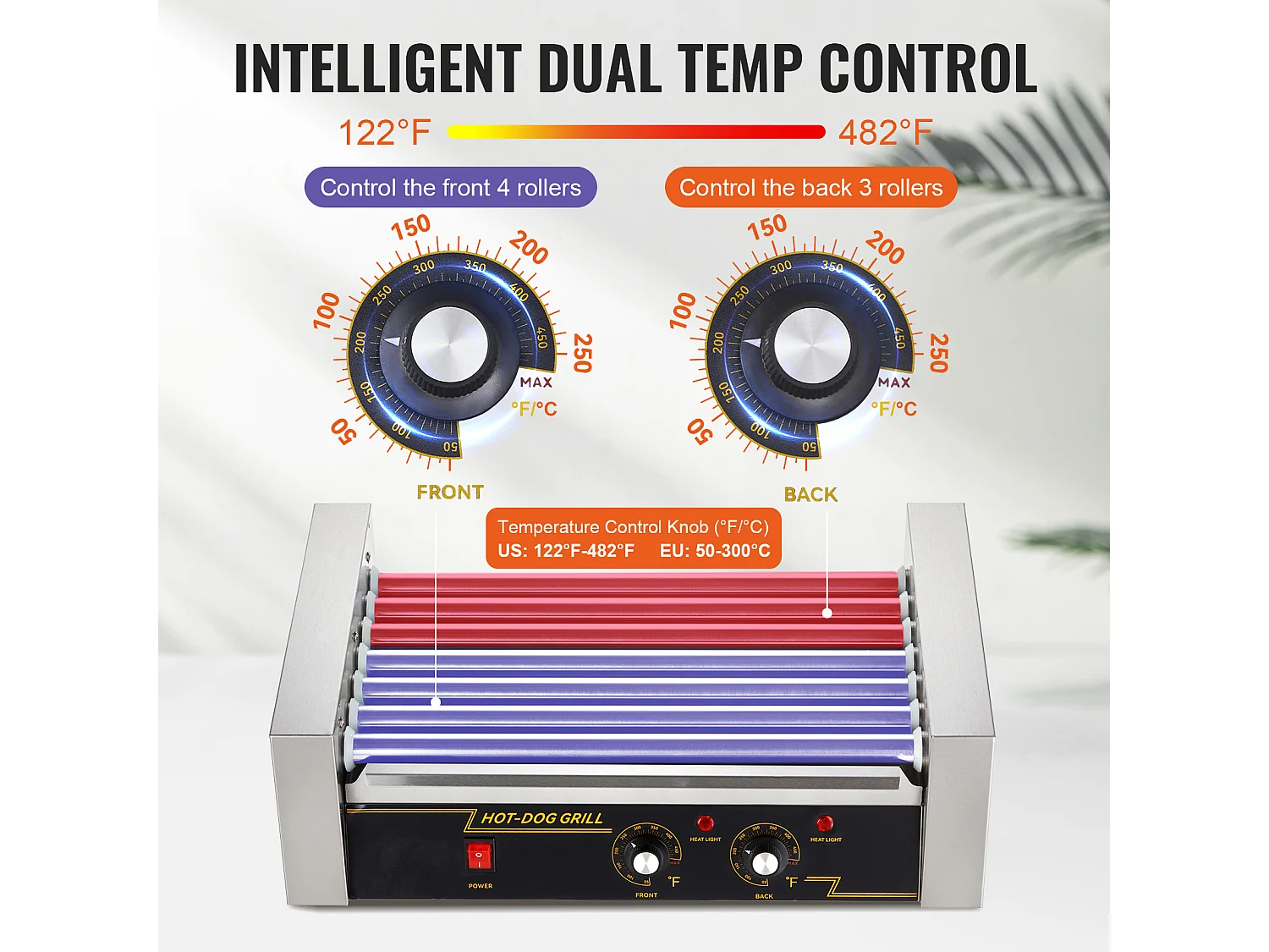 Grill à Rouleaux SucceBuy pour Hot-Dogs Électrique 45.72cm avec Dosseret à 7 Rouleaux 1,4 kW