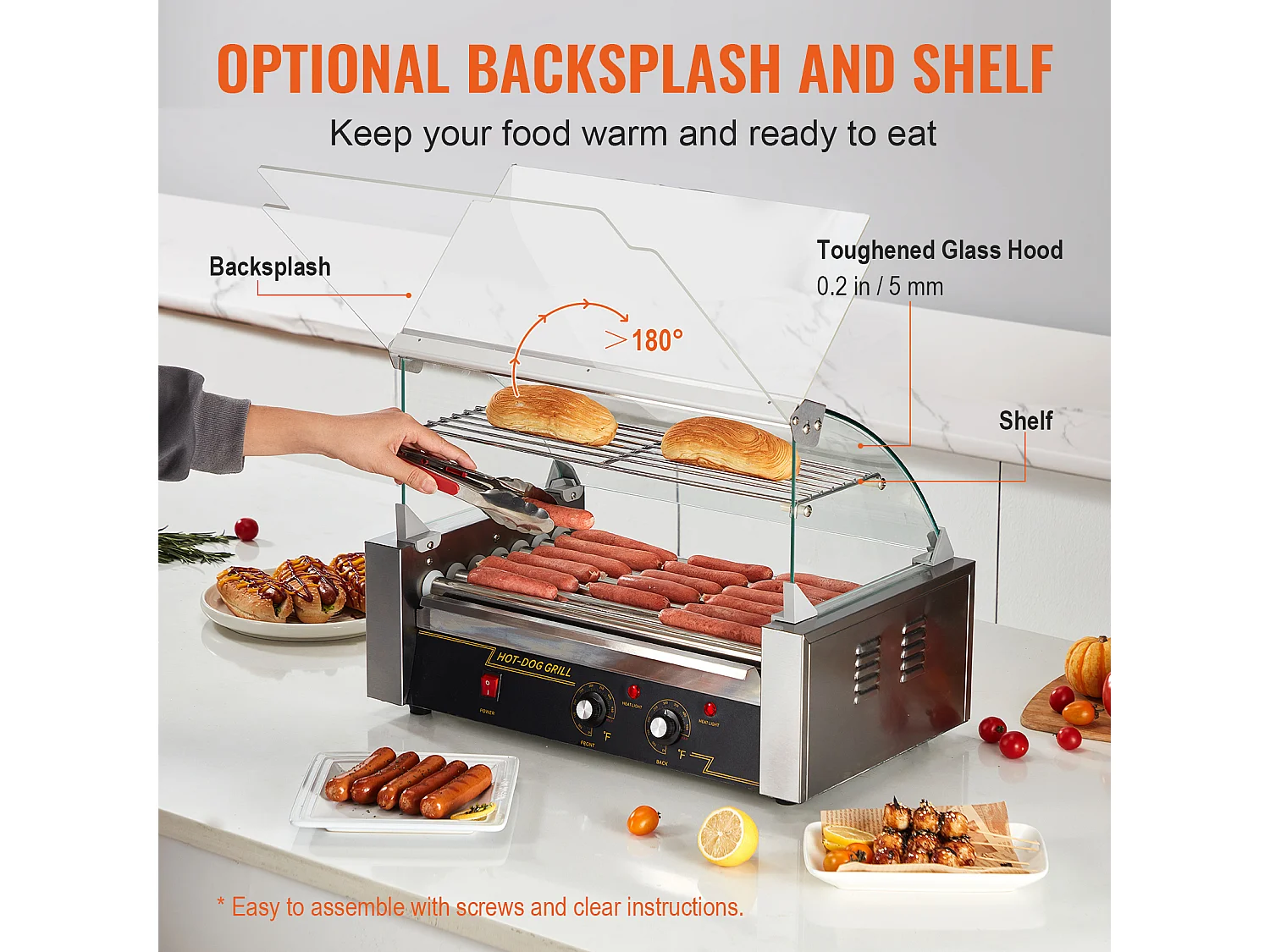 Grill à Rouleaux SucceBuy pour Hot-Dogs Électrique 45.72cm avec Dosseret à 7 Rouleaux 1,4 kW
