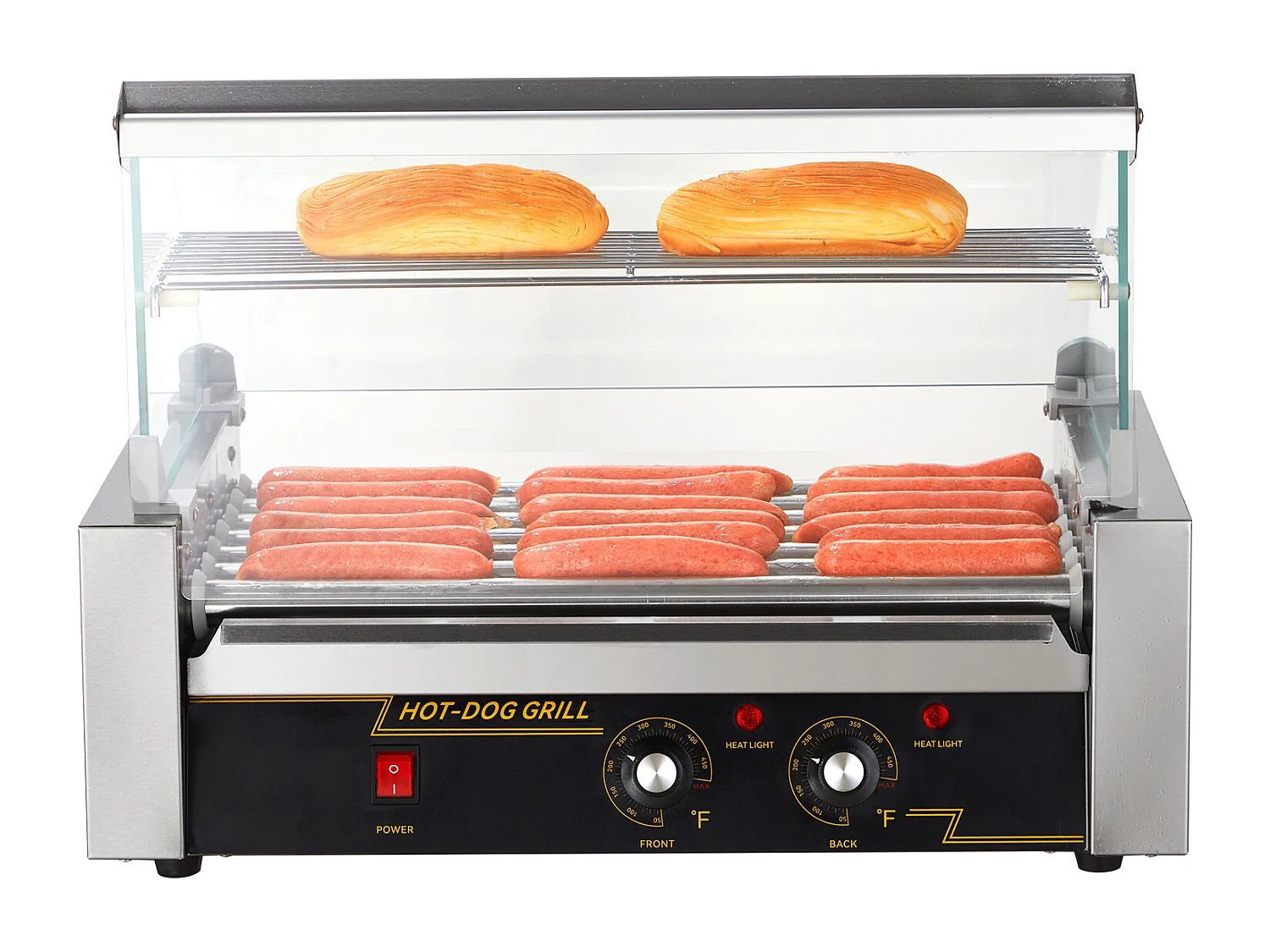 Grill à Rouleaux SucceBuy pour Hot-Dogs Électrique 45.72cm avec Dosseret à 7 Rouleaux 1,4 kW