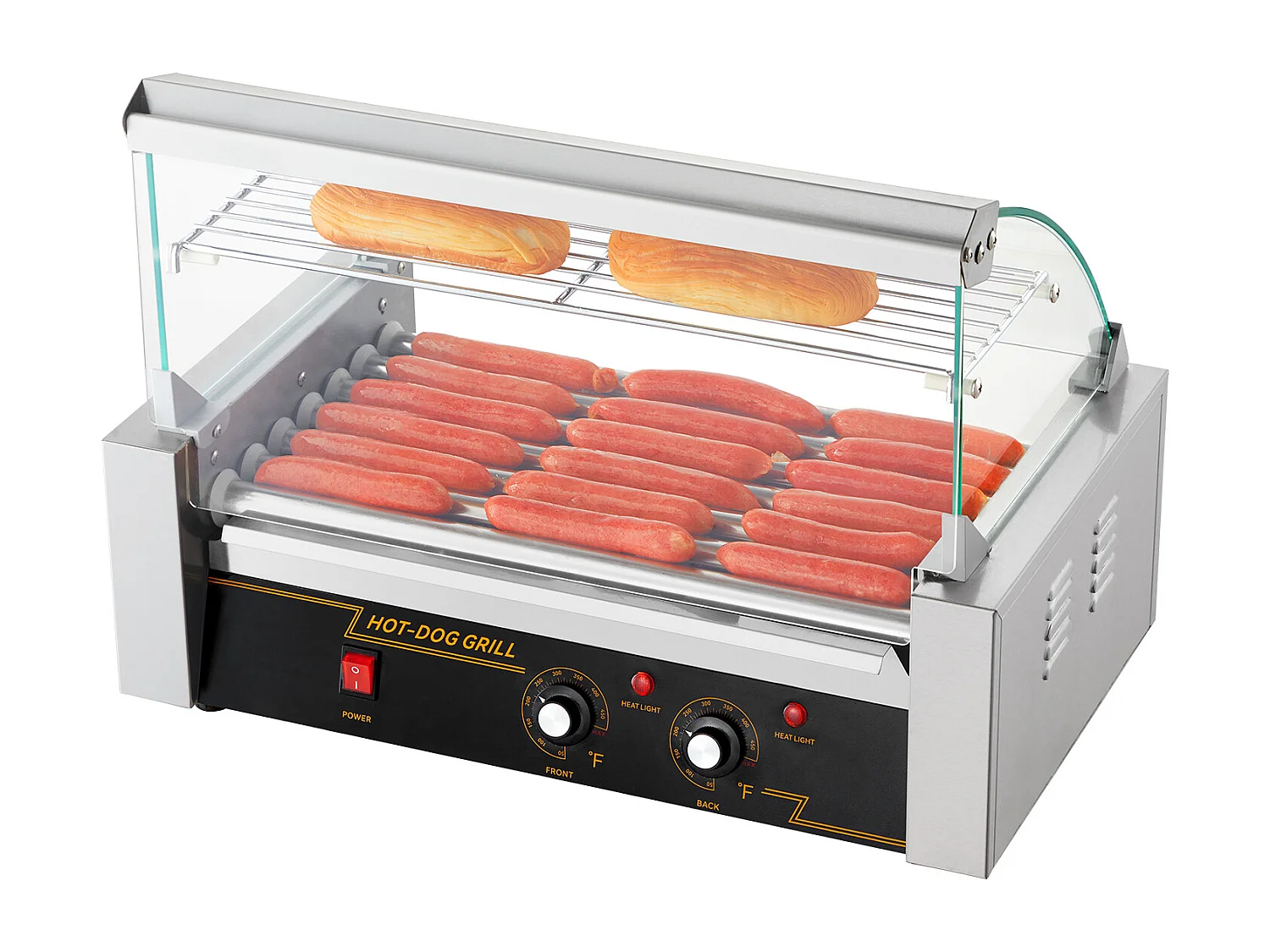 Grill à Rouleaux SucceBuy pour Hot-Dogs Électrique 45.72cm avec Dosseret à 7 Rouleaux 1,4 kW
