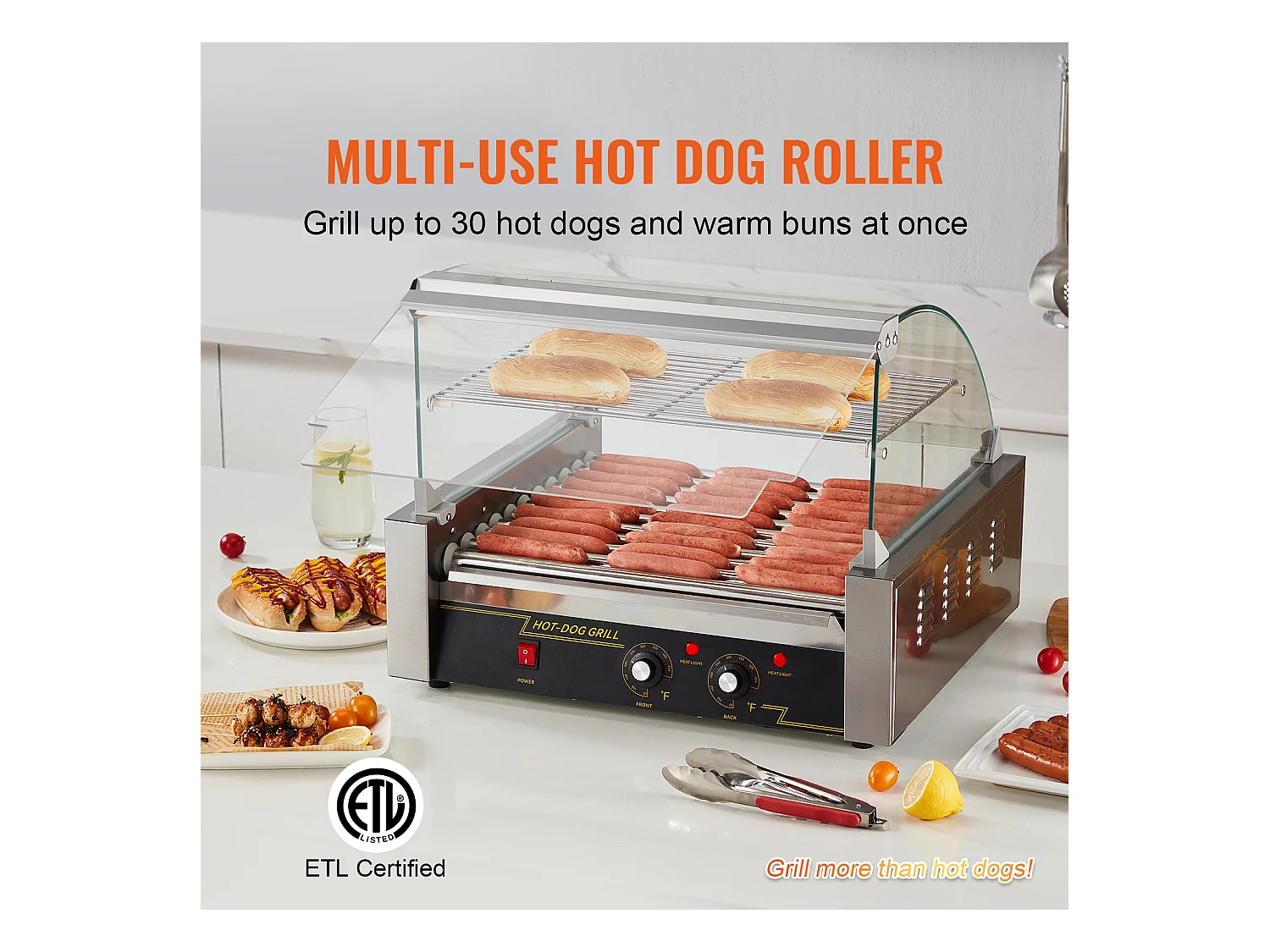 Grill à Rouleaux SucceBuy Électrique avec Dosseret à 11 Rouleaux, 2,2 kW, pour Hot-Dogs, Saucisses, Boulettes de Viande, Acier Inoxydable