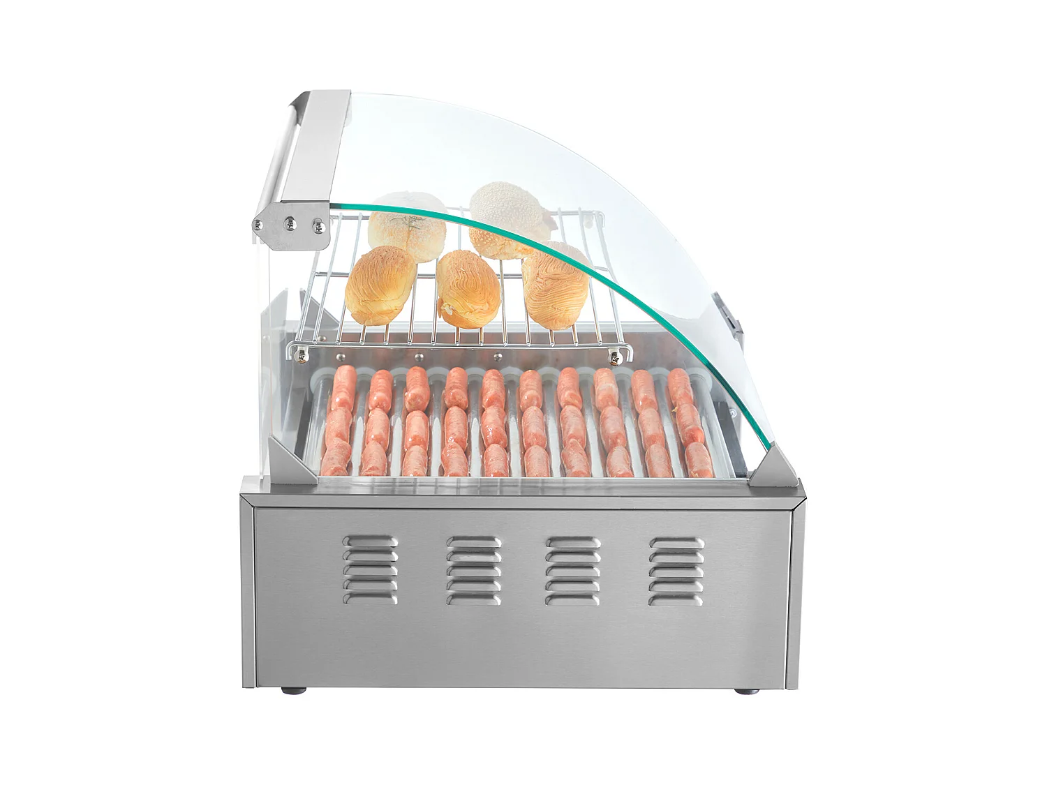 Grill à Rouleaux SucceBuy Électrique avec Dosseret à 11 Rouleaux, 2,2 kW, pour Hot-Dogs, Saucisses, Boulettes de Viande, Acier Inoxydable