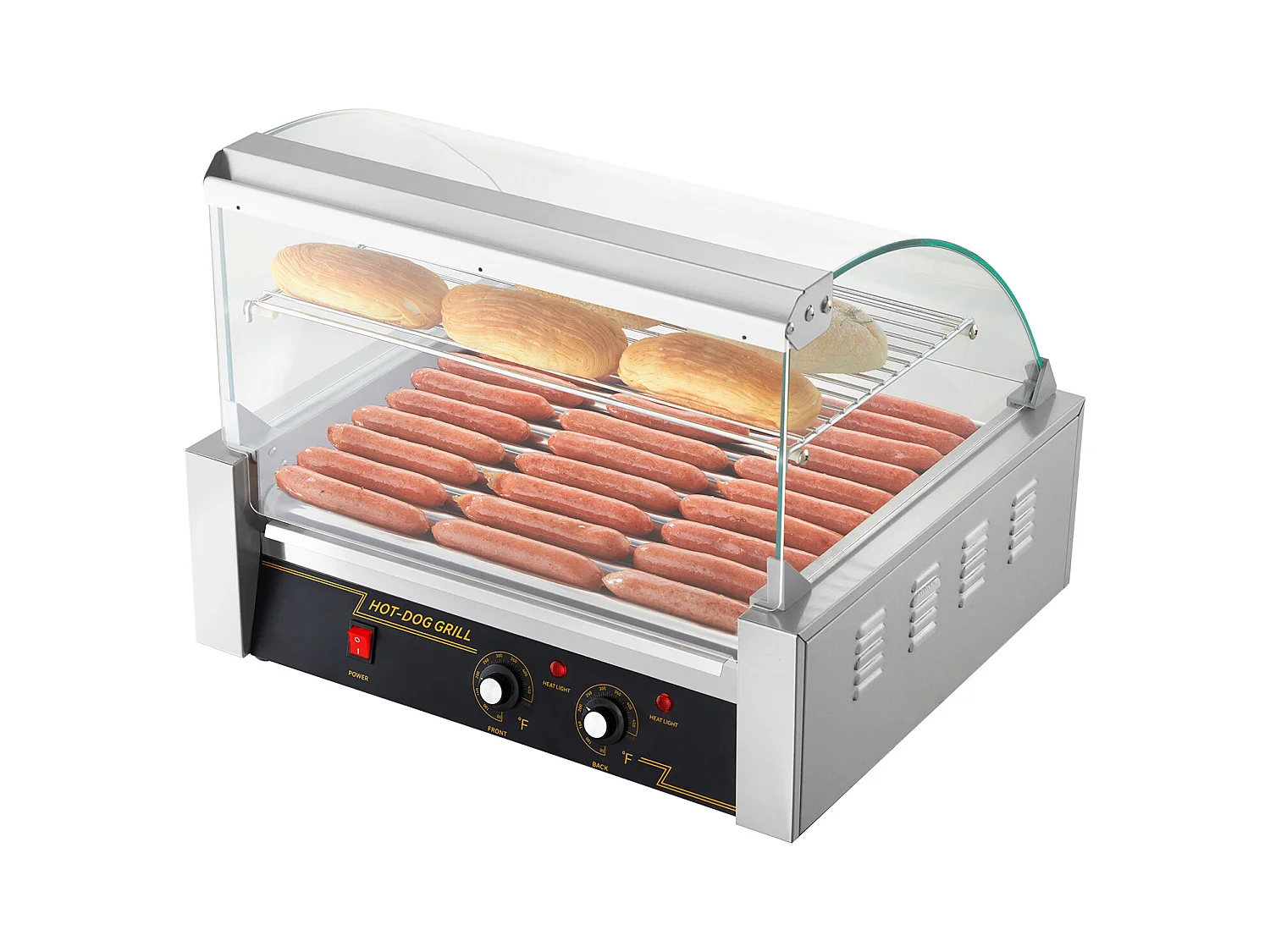 Grill à Rouleaux SucceBuy Électrique avec Dosseret à 11 Rouleaux, 2,2 kW, pour Hot-Dogs, Saucisses, Boulettes de Viande, Acier Inoxydable