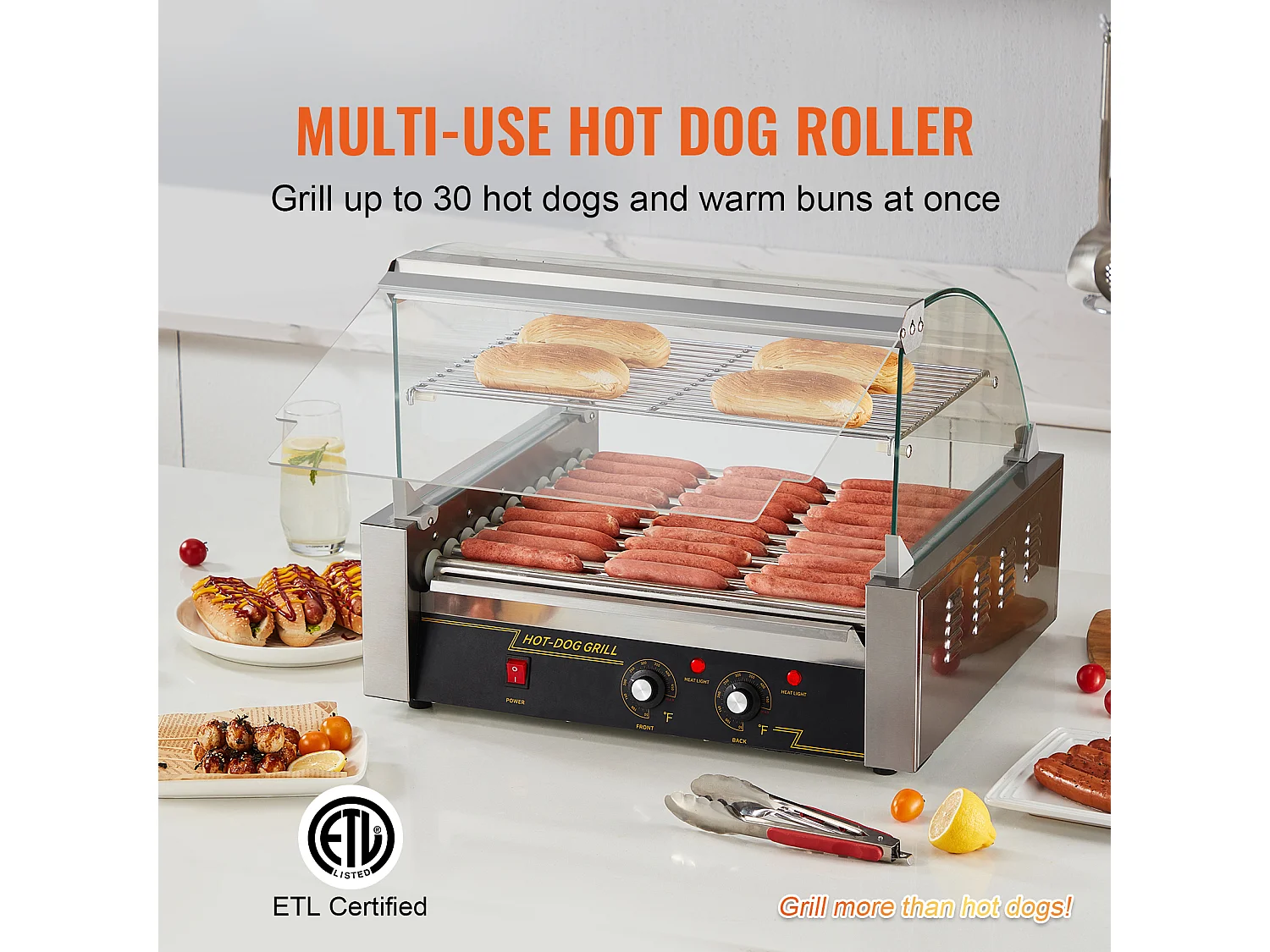 Elektrische Rollengrill SucceBuy met 11 Rollen Achterwand, 2,2 kW, voor Hot Dogs, Worsten, Gehaktballen, Rvs