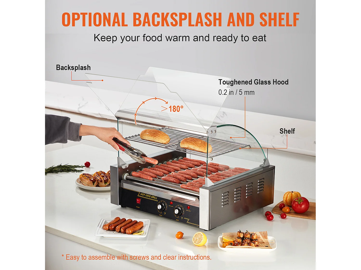 Elektrische Rollengrill SucceBuy met 11 Rollen Achterwand, 2,2 kW, voor Hot Dogs, Worsten, Gehaktballen, Rvs