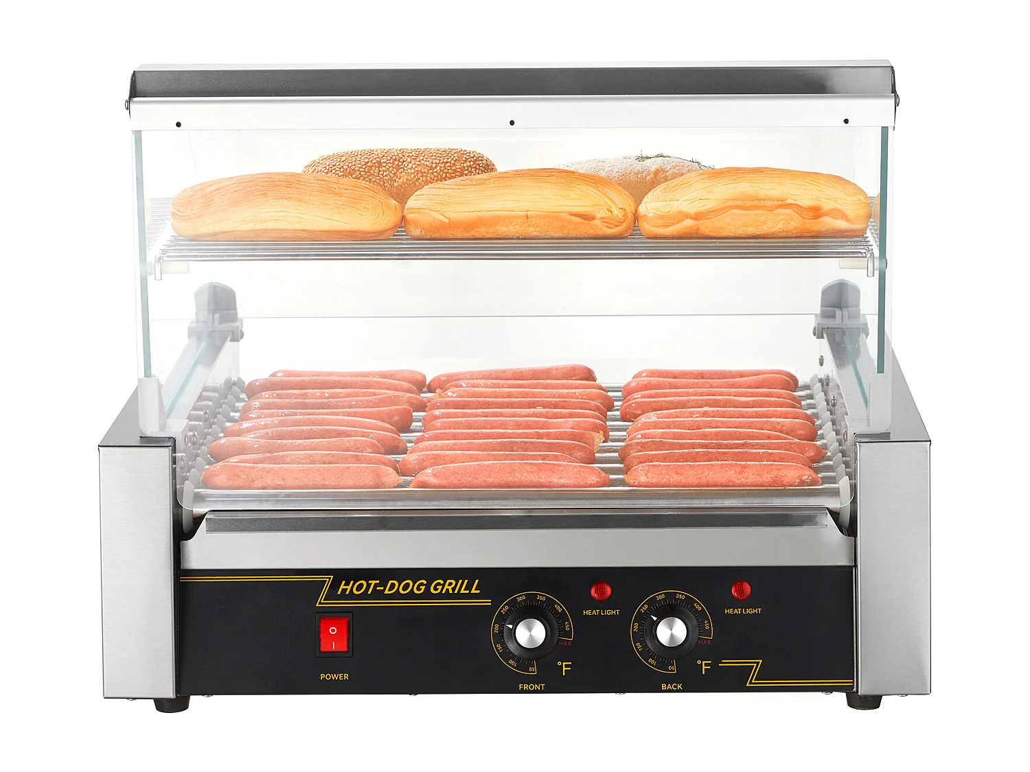 Elektrische Rollengrill SucceBuy met 11 Rollen Achterwand, 2,2 kW, voor Hot Dogs, Worsten, Gehaktballen, Rvs