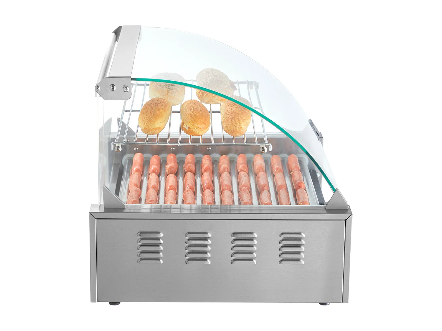 Elektrische Rollengrill SucceBuy met 11 Rollen Achterwand, 2,2 kW, voor Hot Dogs, Worsten, Gehaktballen, Rvs