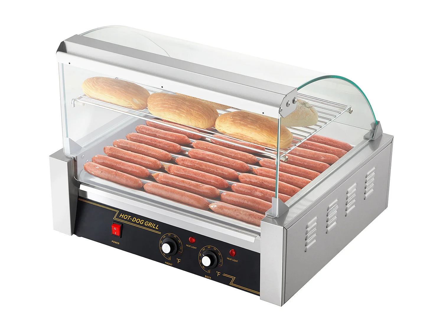 Elektrische Rollengrill SucceBuy met 11 Rollen Achterwand, 2,2 kW, voor Hot Dogs, Worsten, Gehaktballen, Rvs