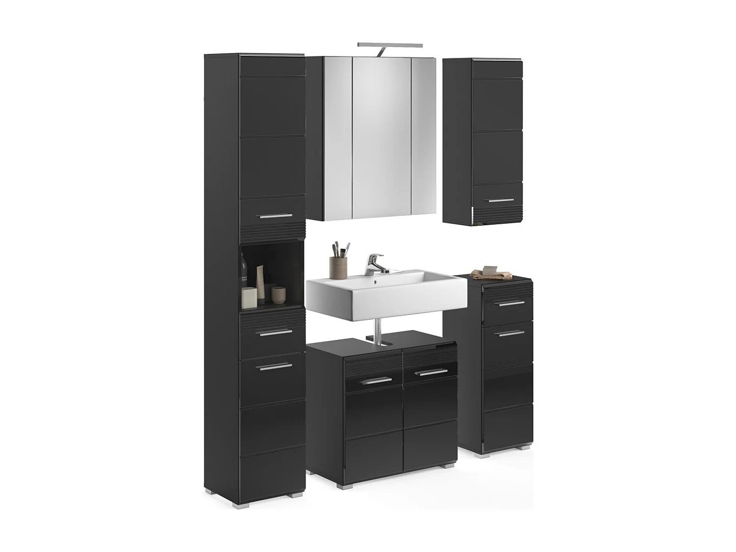Set di mobili da bagno: mobile sotto lavabo + colonna da bagno + 2 mezze colonne + mobiletto di stoccaggio con