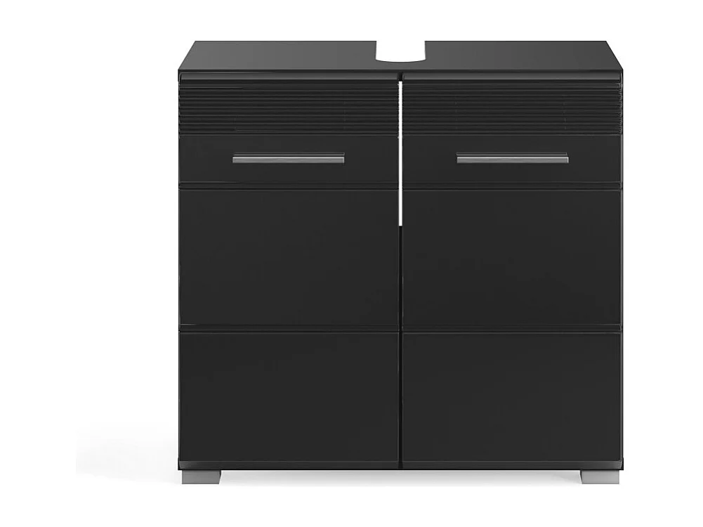 Conjunto de móveis para banheiro: móvel sob a pia + armário de armazenamento com espelho – Preto laqueado – KLEANKIN