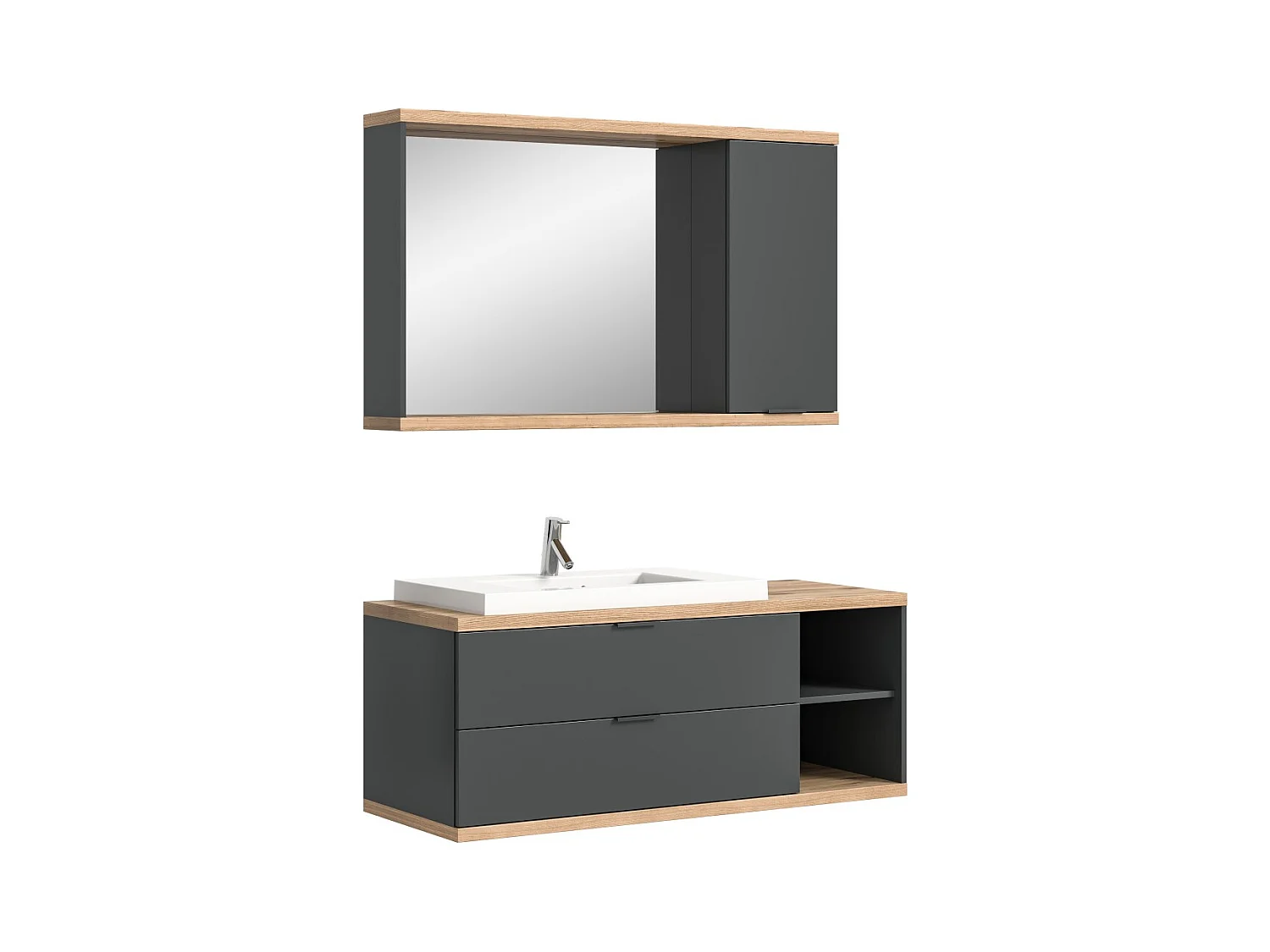 Conjunto para banheiro NOYA cinza - móvel sob a pia + espelho com armazenamento, para pendurar
