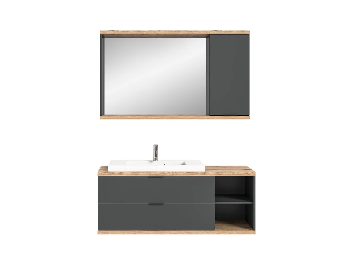 Conjunto para banheiro NOYA cinza - móvel sob a pia + espelho com armazenamento, para pendurar