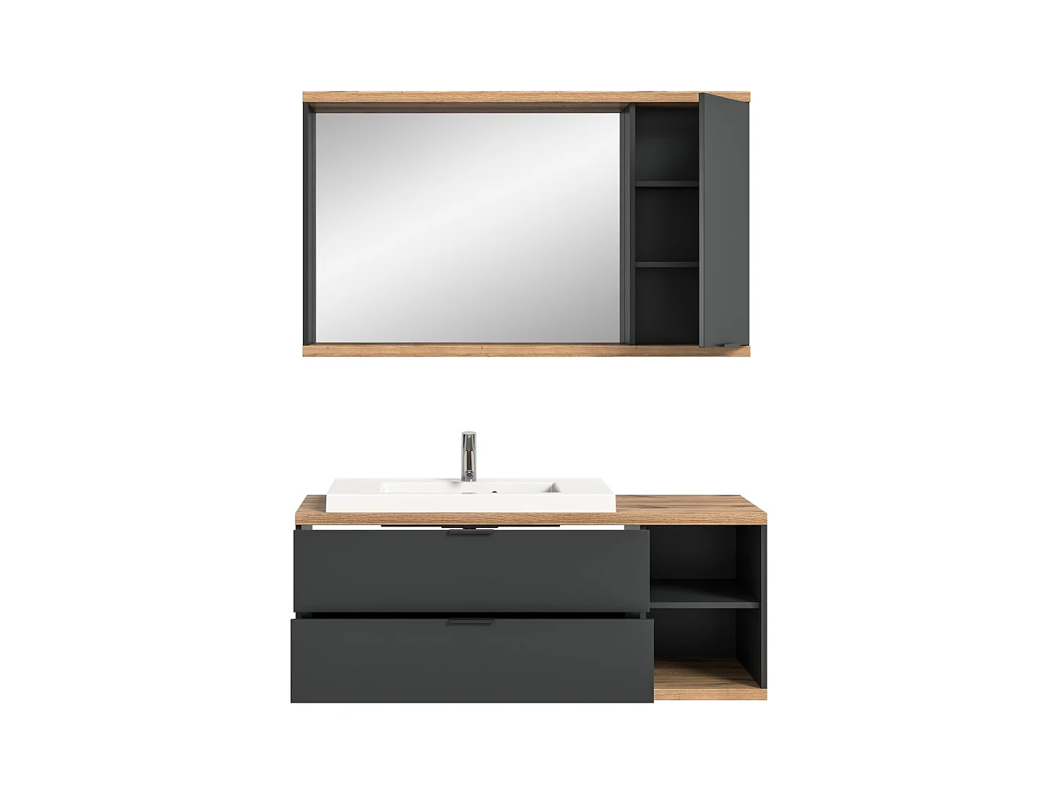 Conjunto para banheiro NOYA cinza - móvel sob a pia + espelho com armazenamento, para pendurar