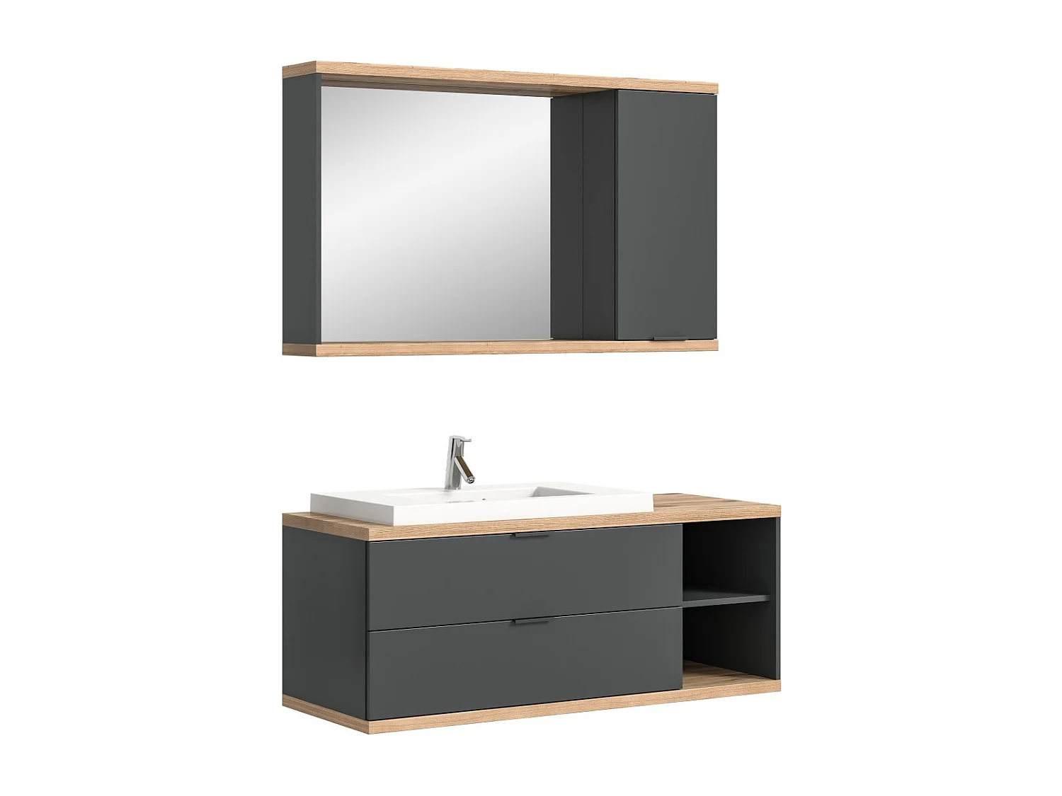 Conjunto para banheiro NOYA cinza - móvel sob a pia + espelho com armazenamento, para pendurar