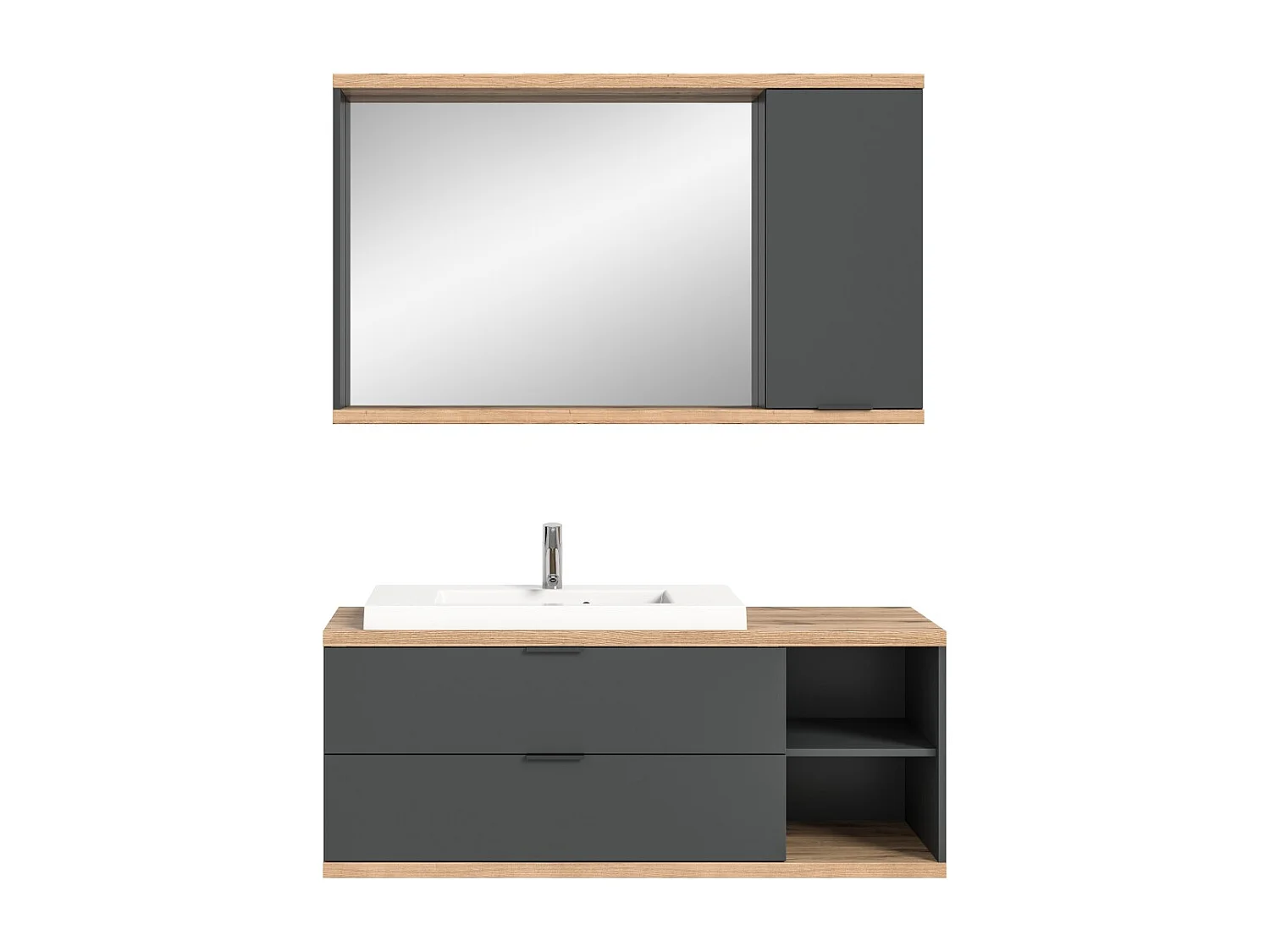 Conjunto para banheiro NOYA cinza - móvel sob a pia + espelho com armazenamento, para pendurar