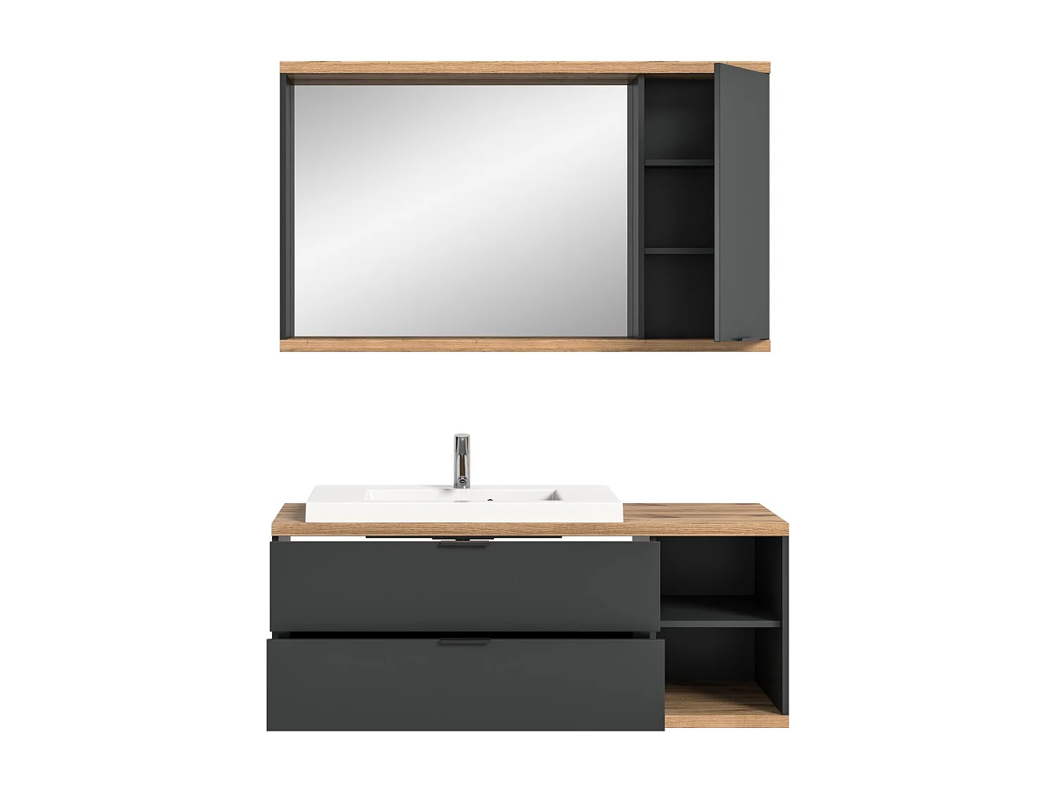 Conjunto para banheiro NOYA cinza - móvel sob a pia + espelho com armazenamento, para pendurar