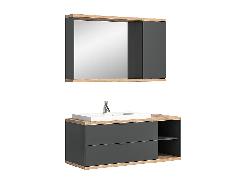 Conjunto de baño NOYA gris – mueble bajo lavabo + espejo con almacenamiento, para colgar
