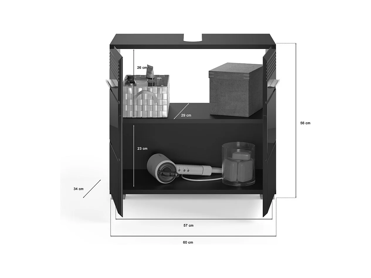 Conjunto de muebles para baño: Mueble bajo lavabo + 2 medias columnas + mueble de almacenamiento con espejos - Negro lacado - KL