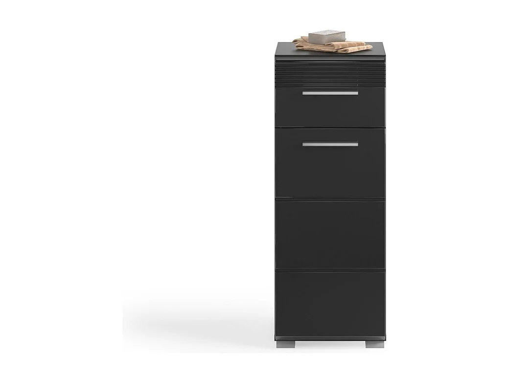 Conjunto de muebles para baño: Mueble bajo lavabo + 2 medias columnas + mueble de almacenamiento con espejos - Negro lacado - KL