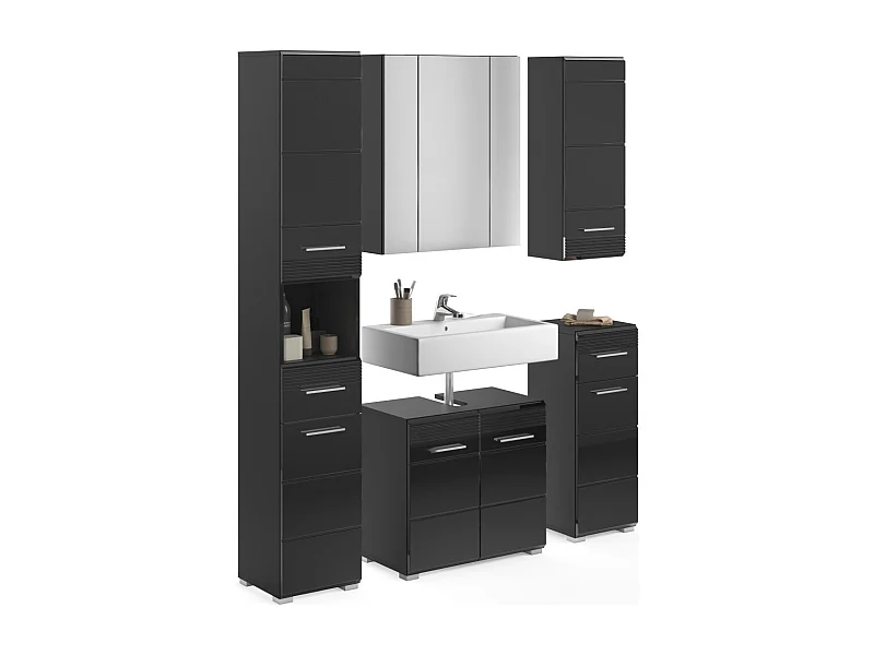 Conjunto de muebles de baño: Mueble bajo lavabo + Columna de baño + 2 medias columnas + mueble de almacenamiento con