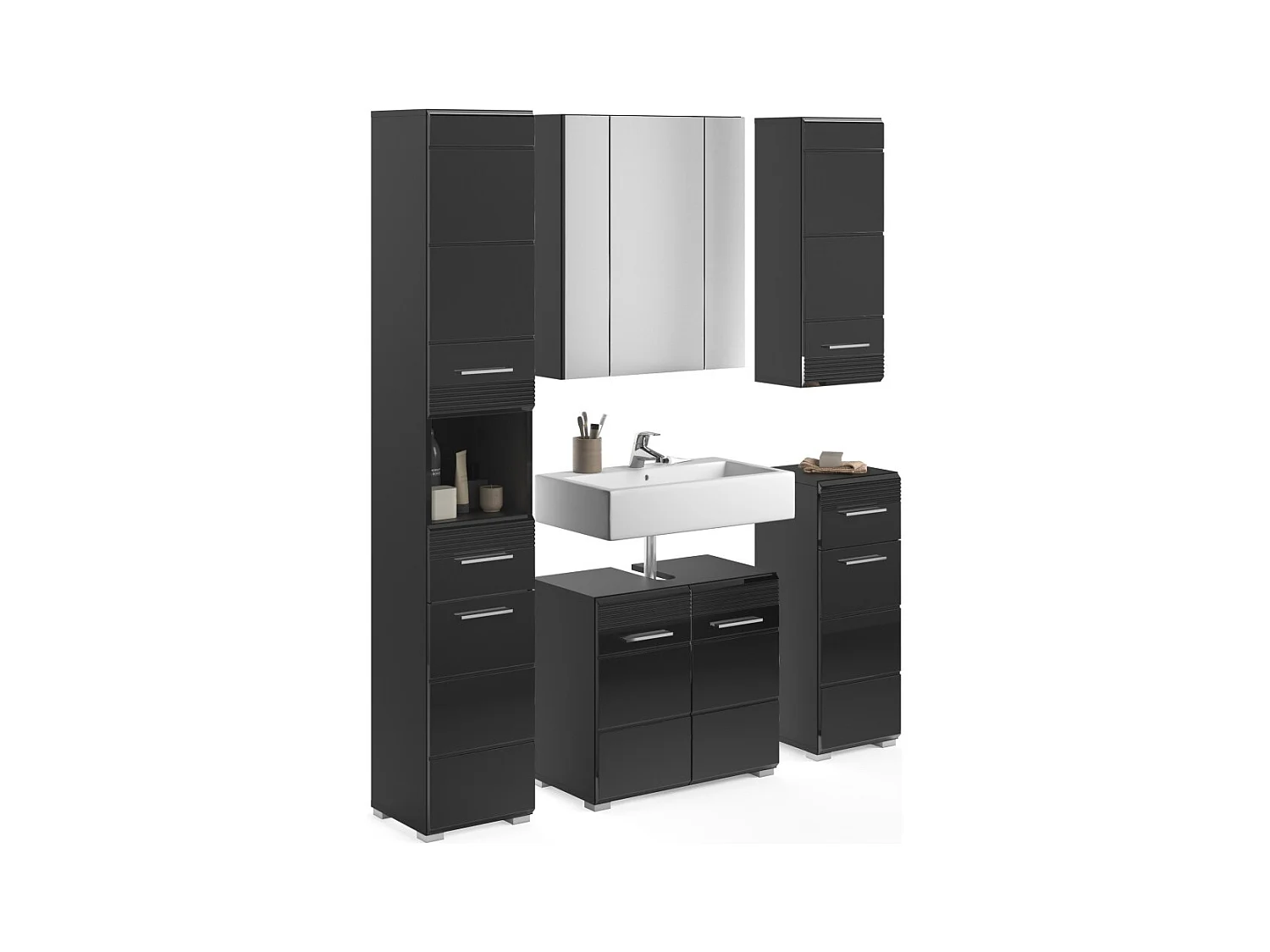 Conjunto de muebles de baño: Mueble bajo lavabo + Columna de baño + 2 medias columnas + mueble de almacenamiento con