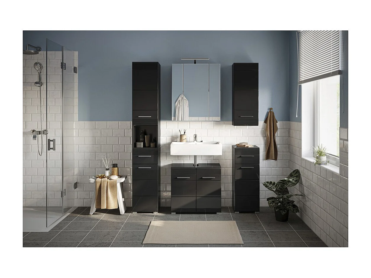 Conjunto de muebles de baño: Mueble bajo lavabo + Columna de baño + 2 medias columnas + mueble de almacenamiento con