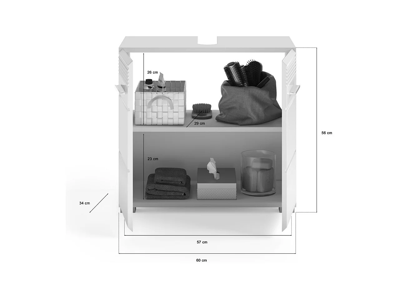 Conjunto para banheiro: móvel sob a pia + armário de armazenamento com espelho – Branco laqueado – KLEANKIN