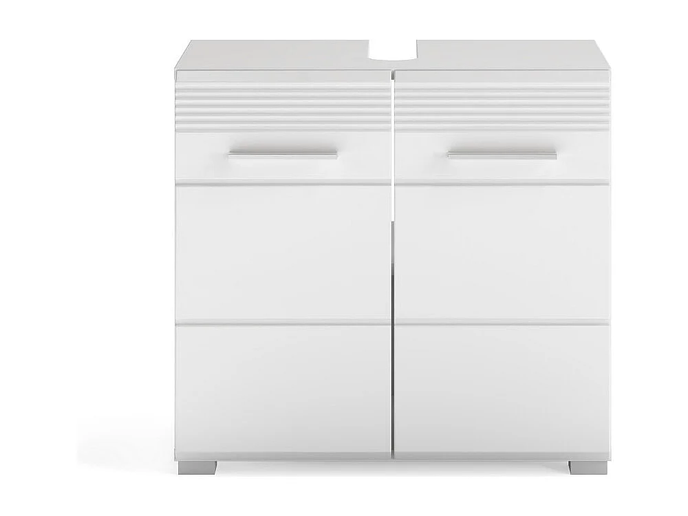 Conjunto de muebles para baño: Mueble bajo lavabo + 2 medias columnas + Mueble de almacenaje con espejo - Blanco lacado - KLEA