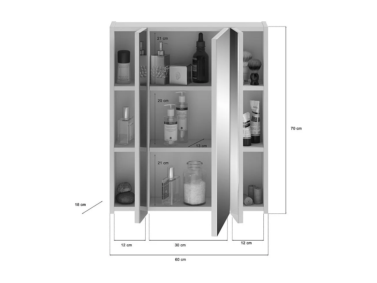 Conjunto de muebles para baño: Mueble bajo lavabo + 2 medias columnas + Mueble de almacenaje con espejo - Blanco lacado - KLEA