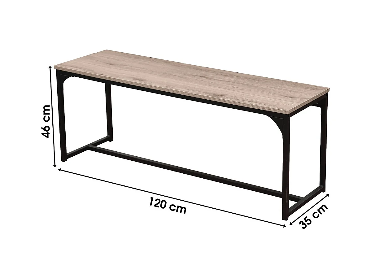Banc en bois avec structure en métal noir collection RANONG – Dimensions 120x46x35 cm