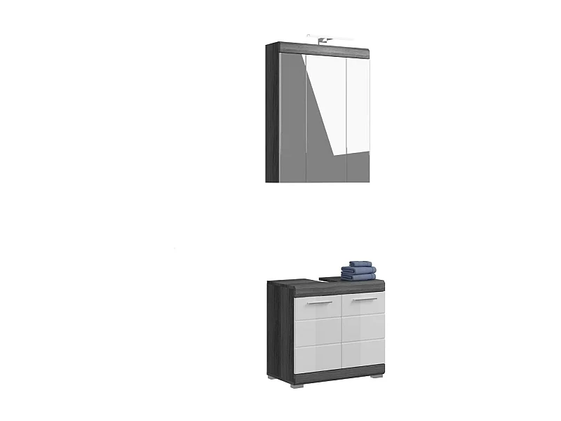 Conjunto de baño SCOTT – Mueble bajo lavabo y armario de almacenamiento con espejo LED