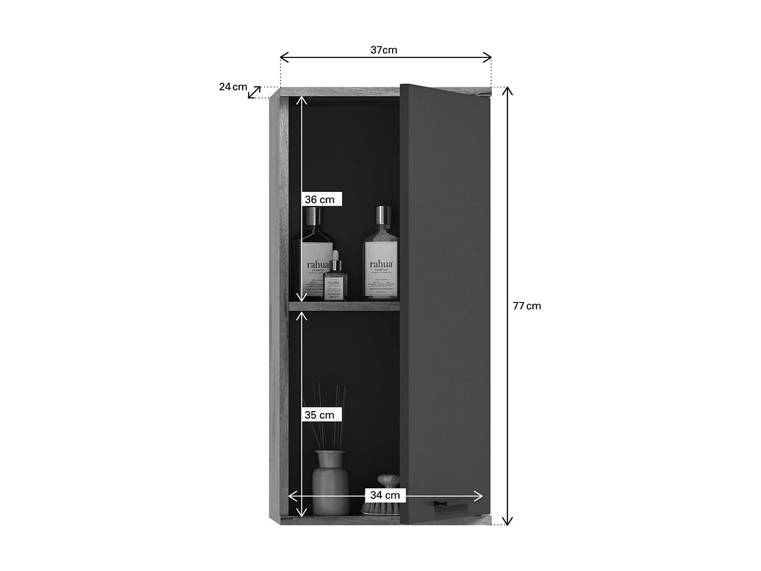 Conjunto de baño SELMA gris antracita y roble claro – mueble bajo lavabo, columna, armario espejo LED, 2 medias columnas