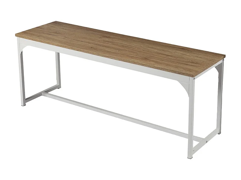 Banco de madera con estructura de metal blanco colección PUEBLO - Dimensiones 120x46x35 cm