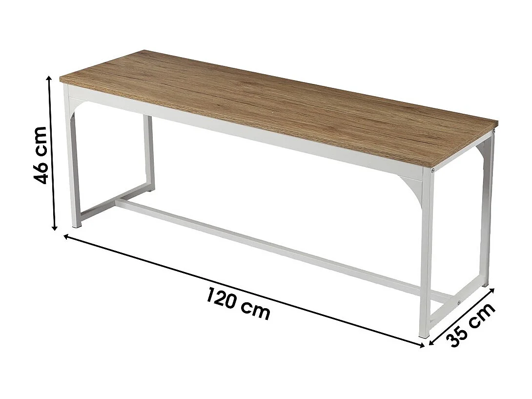 Banco de madeira com estrutura de metal branco - L120xA46xP35cm
