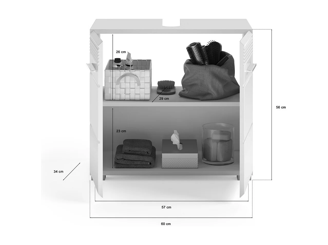 Conjunto para banheiro: móvel sob a pia + armário de armazenamento com espelho – Branco laqueado – KLEANKIN