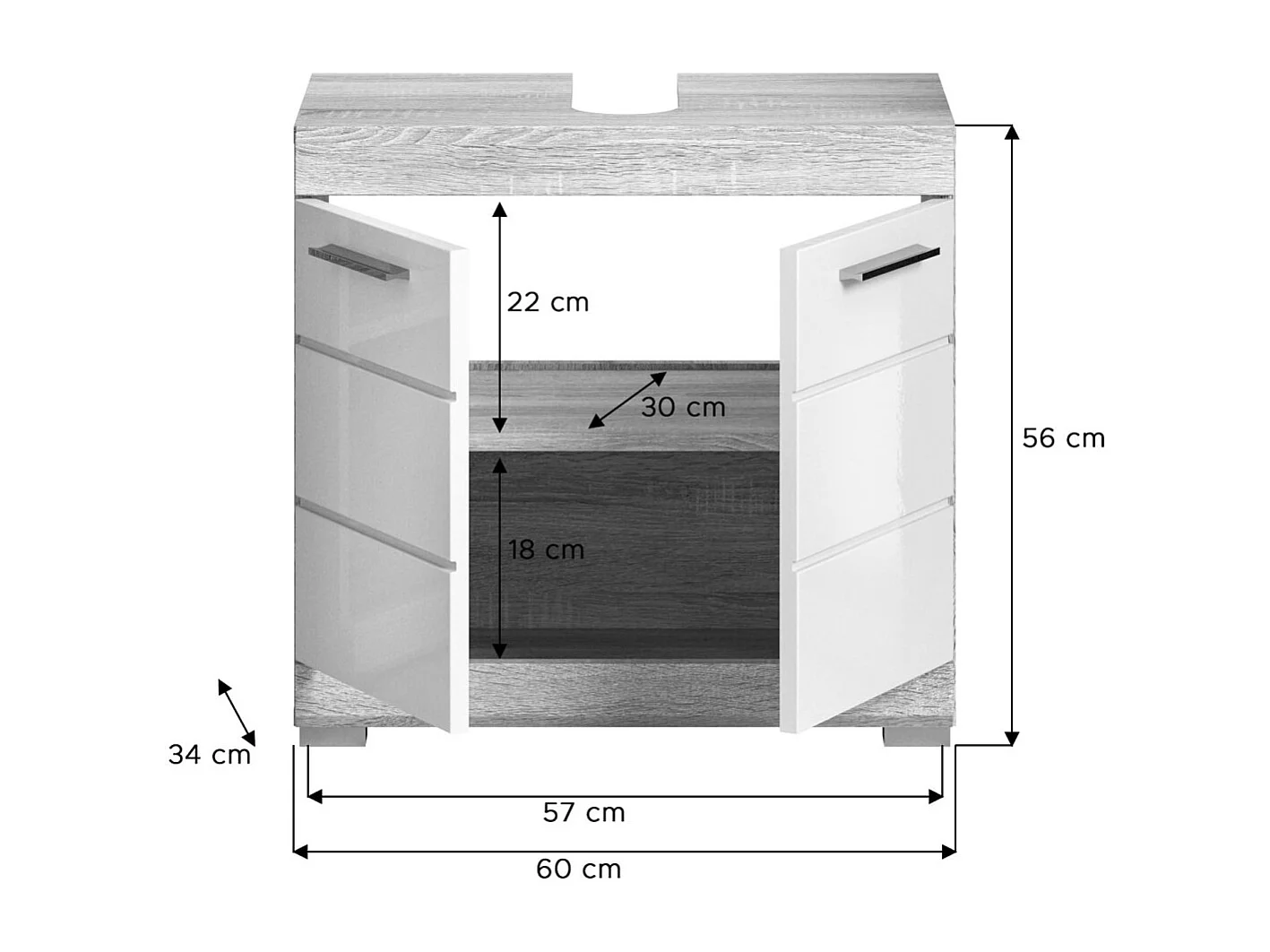 Conjunto de banheiro: 1 móvel sob a pia, 1 armário com espelho e 2 meia-coluna