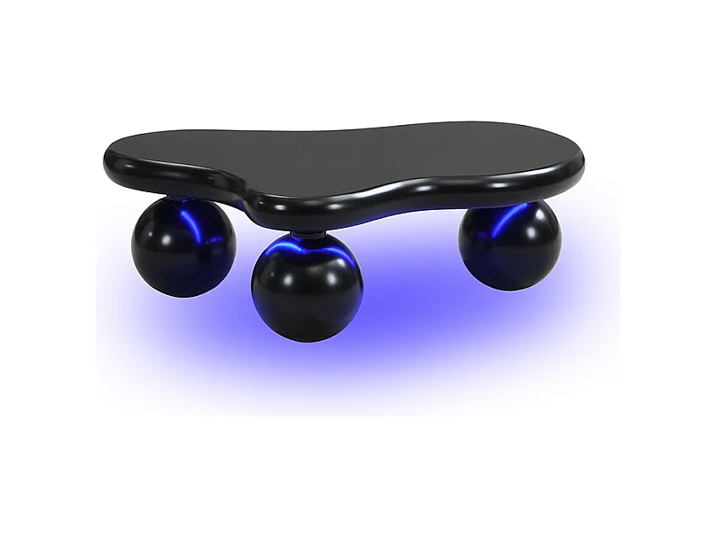 Table basse 95x62.5x32 cm - forme nuage - avec éclairage LED - pieds ronds - noir