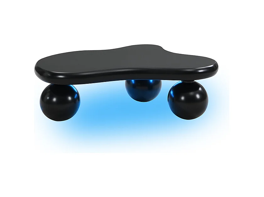Table basse 95x62.5x32 cm - forme nuage - avec éclairage LED - pieds ronds - noir