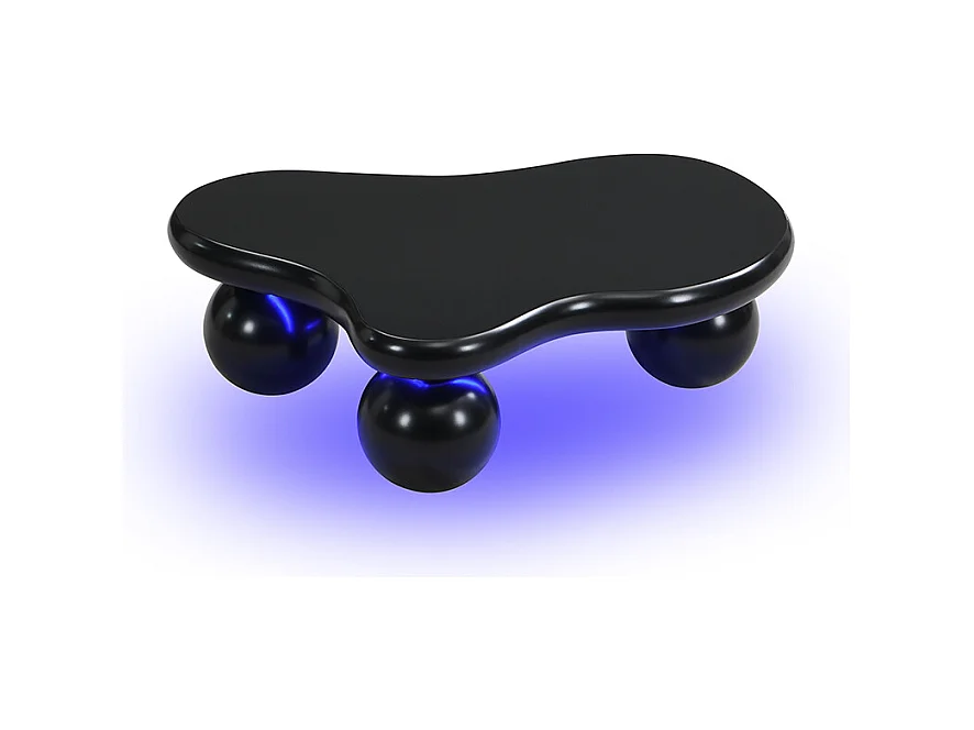 Table basse 95x62.5x32 cm - forme nuage - avec éclairage LED - pieds ronds - noir