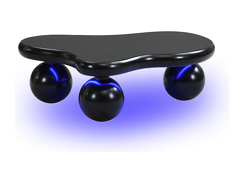 Couchtisch 95x62,5x32 cm - Wolkenform - mit LED-Beleuchtung - runde Beine - schwarz