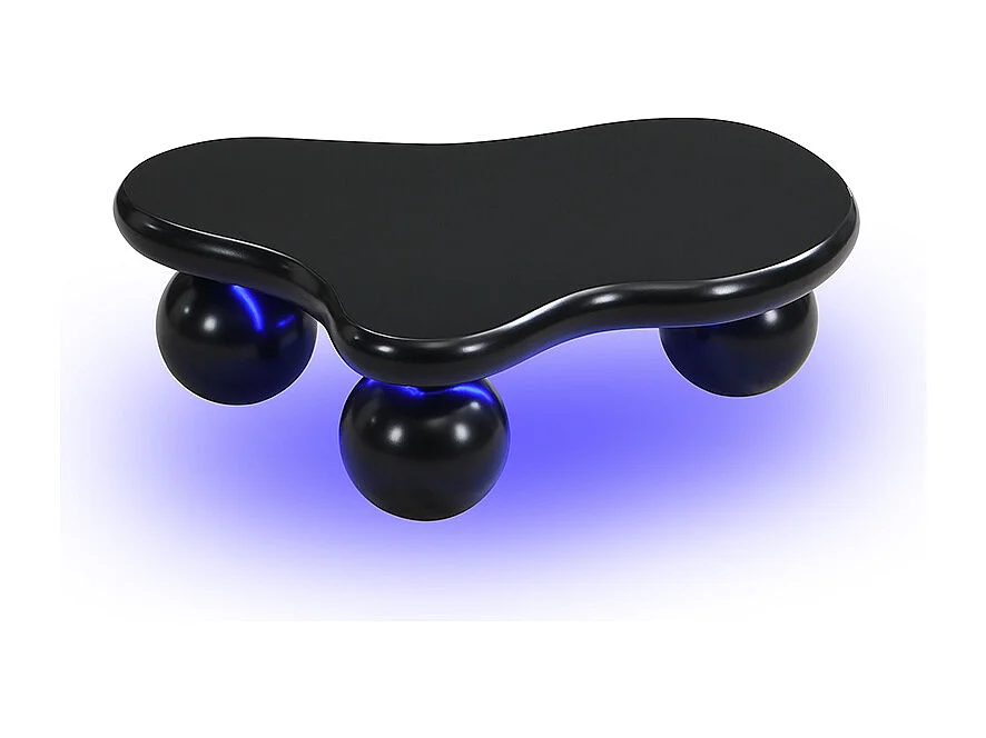 Couchtisch 95x62,5x32 cm - Wolkenform - mit LED-Beleuchtung - runde Beine - schwarz